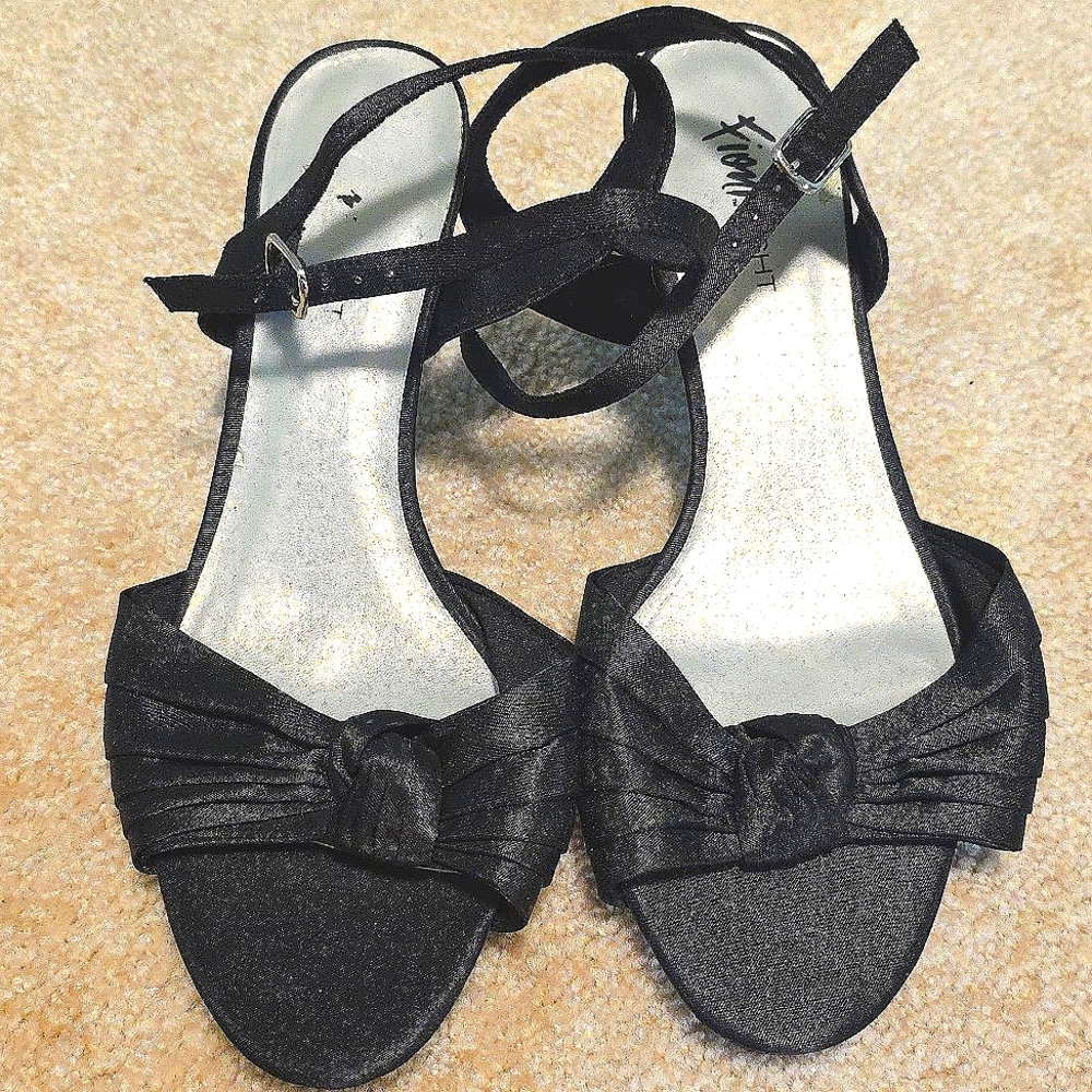 Fioni Night Black Satin Stappy Heels Size 11W